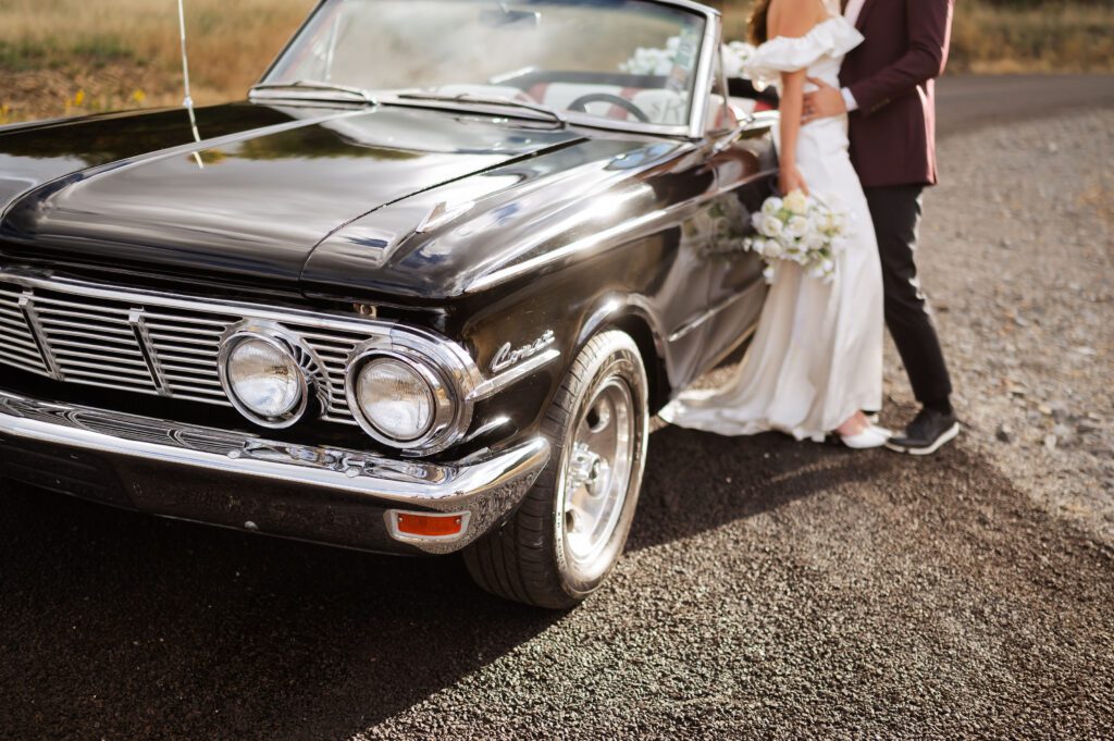 Classic vintage car bridals photoshoot by Dallas TX wedding photographer