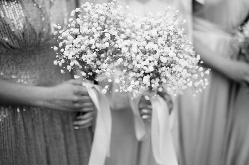 babys breath bridesmaids bouquets at classic bridal fashion winter wedding