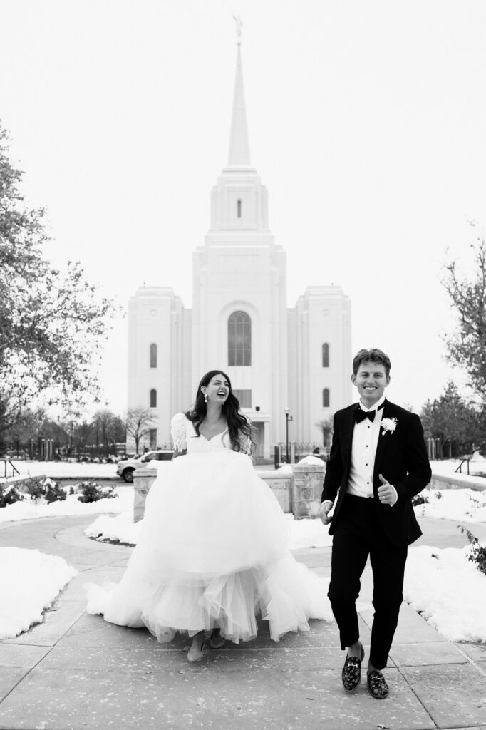 black and white lds temple wedding photographer
