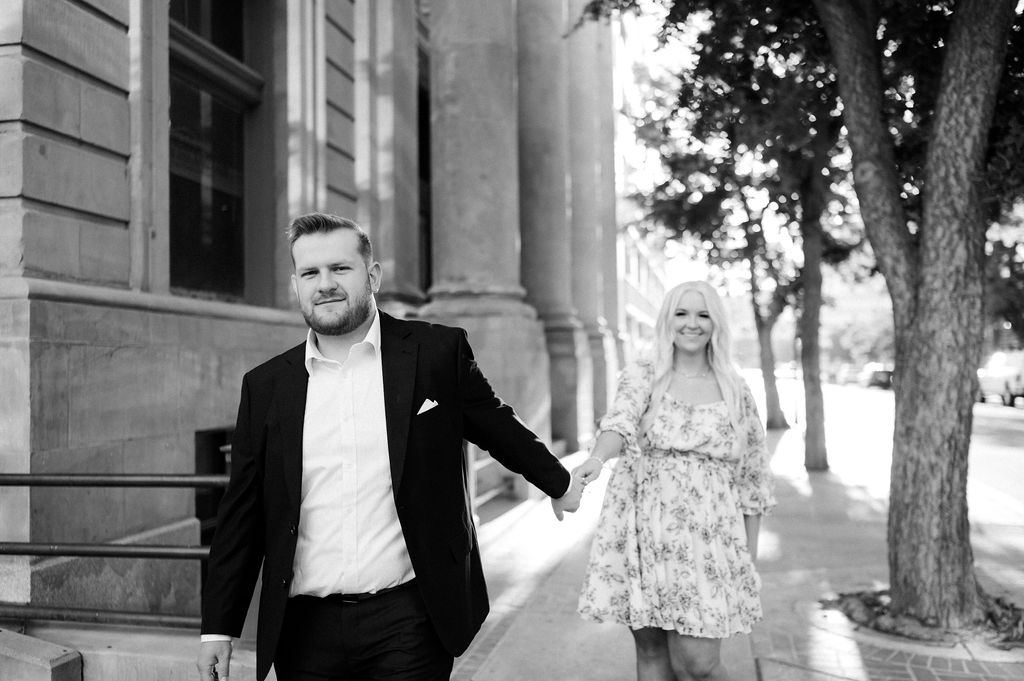 classic documentary style wedding photographer black and whites downtown salt lake cityscape engagements