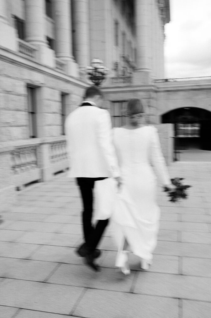 blurry motion wedding photos black and white utah state capitol first look