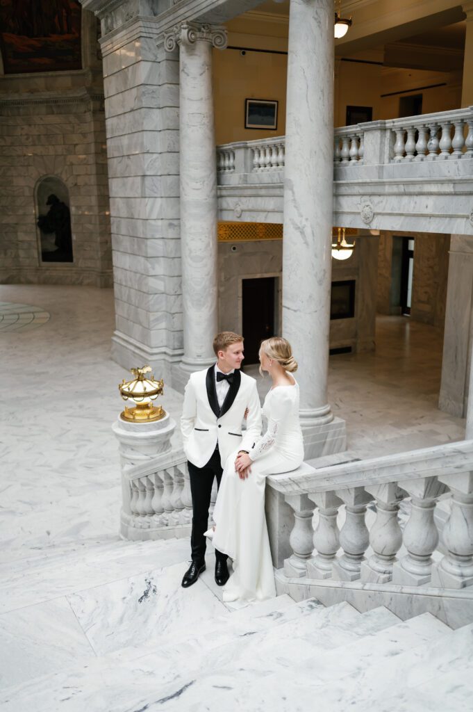 utah state capitol wedding photoshoot bride and groom fashion park city photographer