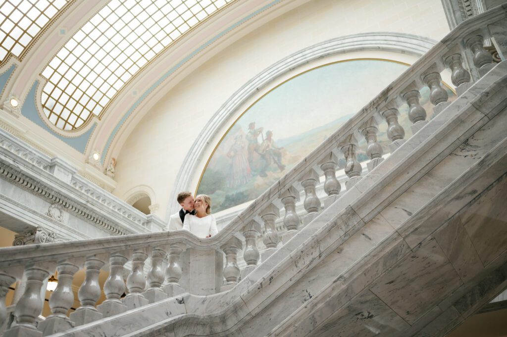 utah state capitol wedding photoshoot first look location