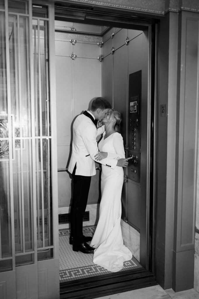 wedding photos in elevator editorial old money vibes