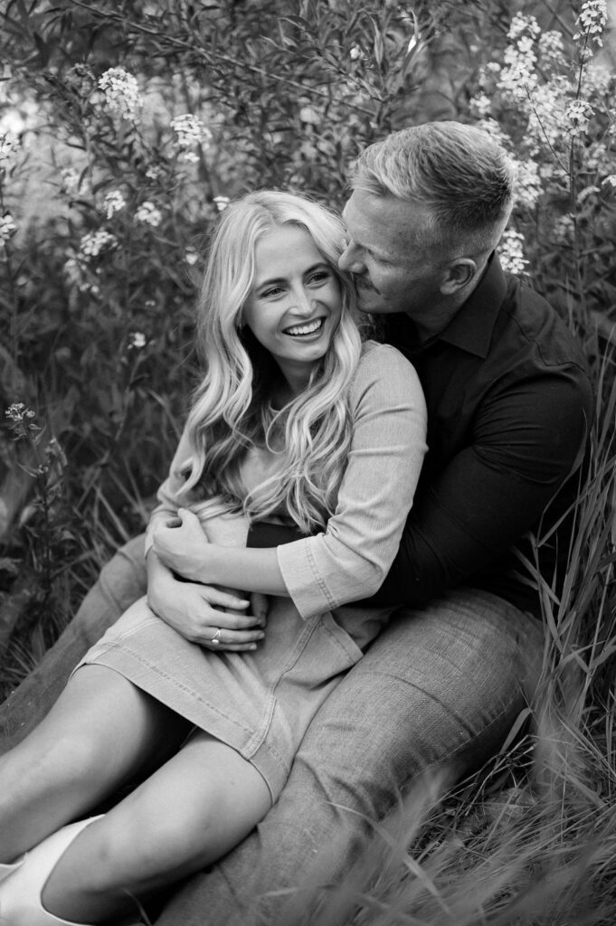 black and white engagement photos, utah wildflower photos