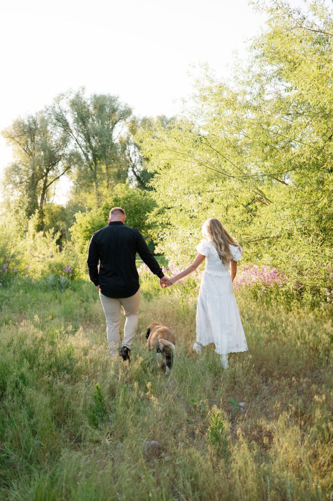 engagement photos with dog, wildflower photoshoot, park city wedding photographer