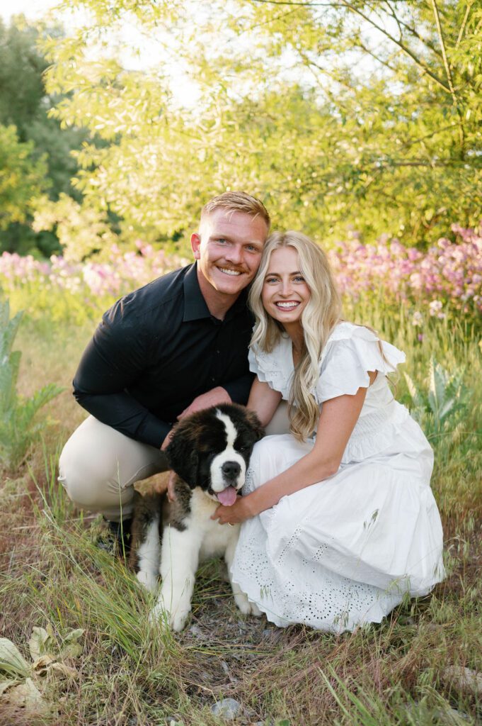 engagement photos with dog, wildflower photoshoot, park city wedding photographer