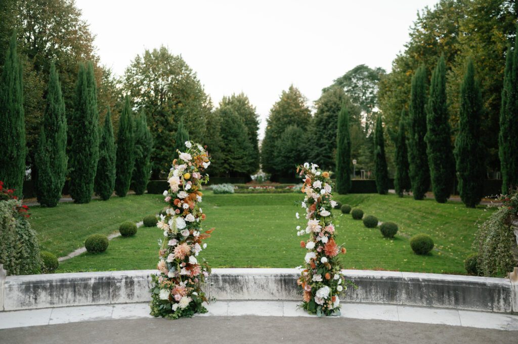 Floral arch for ceremony at Schoenbrunn Palace Vienna wedding