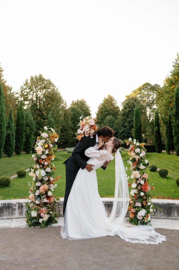 Bride and groom kissing during ceremony at Schoenbrunn Palace Vienna wedding