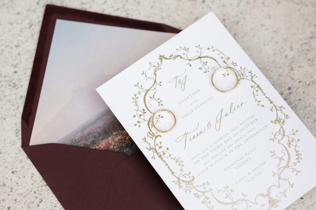 Close up of wedding stationary at Schoenbrunn Palace Vienna wedding