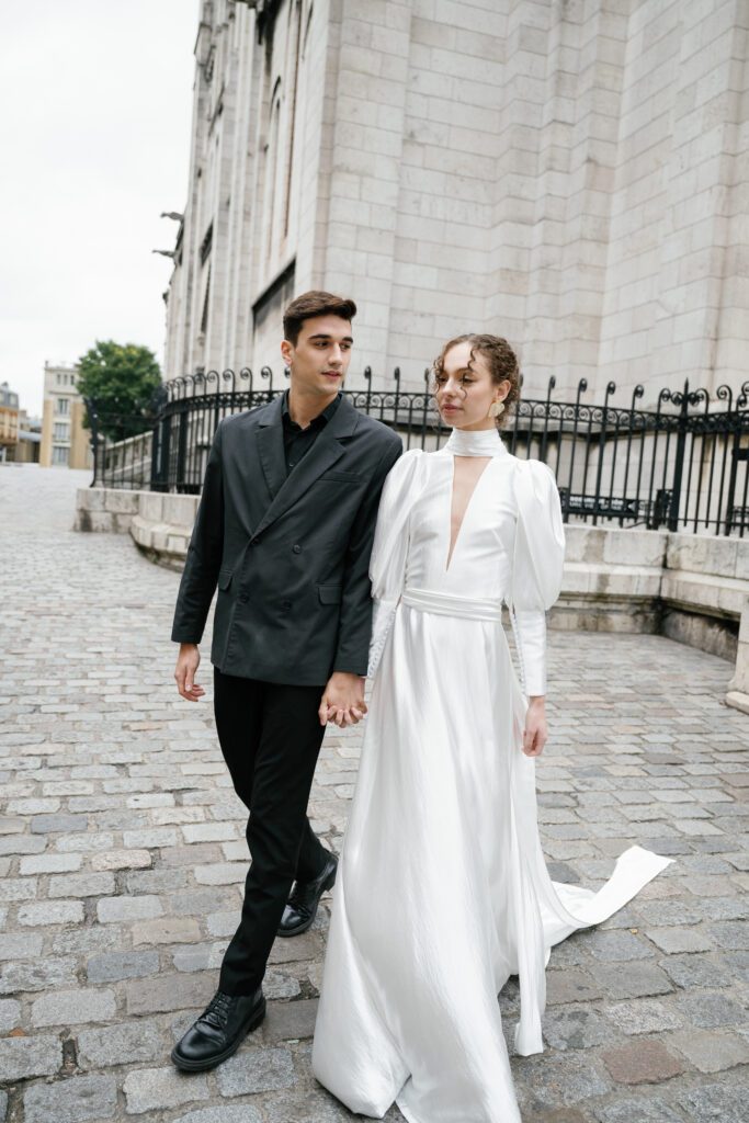 Bride and groom portrait during Montmartre Paris wedding