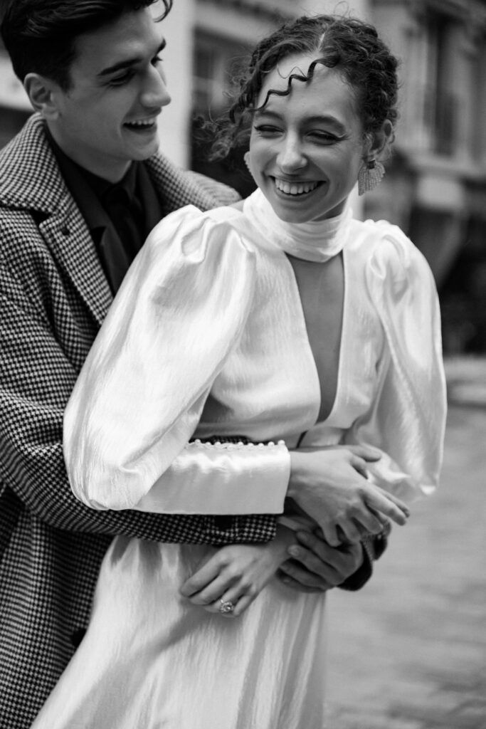 Candid bride and groom portrait during Montmartre Paris wedding